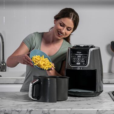 Аерофритюрниця Ninja Air Fryer MAX 5,2 л, сімейна, антипригарна, 6-в-1, сірий/чорний, модель AF160EU, кошик для миття в посудомийці