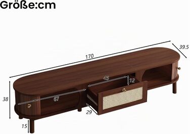 ТВ-тумба з натурального дерева з rattan-шухлядами та дверцятами, рустикальна шафа для телевізора
