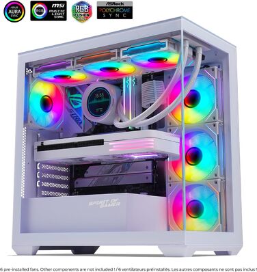 Корпус для ПК Spirit of Gamer Spark Arctic, ігровий Mid Tower, сумісний з ATX/MATX/MITX, з акваріумним дизайном, 6 ARGB вентиляторів 120 мм, загартоване скло 4 мм спереду та збоку