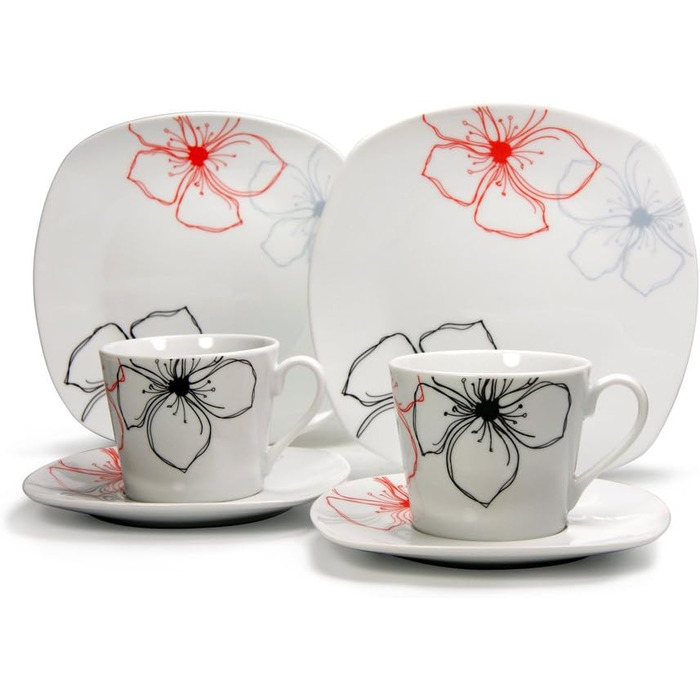 Кавовий сервіз CreaTable TROPICAL FLOWERS, 18 предметів, порцеляна