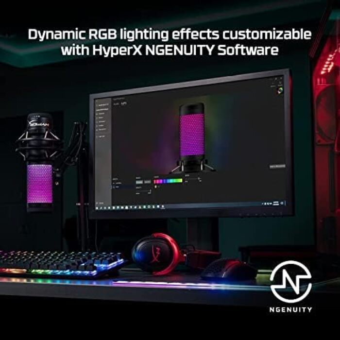HyperX QuadCast S – RGB USB конденсаторний мікрофон для ПК, PS4, Mac, із захистом від вібрацій та ударів, поп-фільтром, для ігор, стрімінгу, подкастів, Twitch, YouTube, Discord