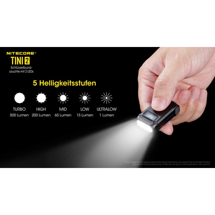 Ліхтар-брелок Nitecore TINI 2, 500 люмен, акумуляторний, чорний