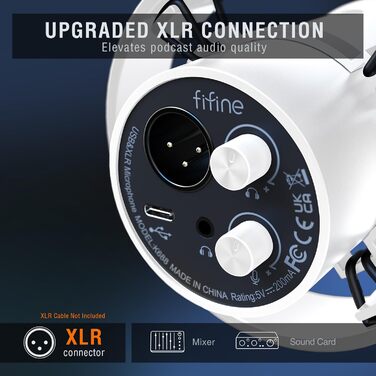 Динамічний XLR USB-мікрофон FIFINE для студії, стрімінгу, подкастів, геймінгу, ПК, PS4/5, Mac, мікшерів і звукових карт, білий