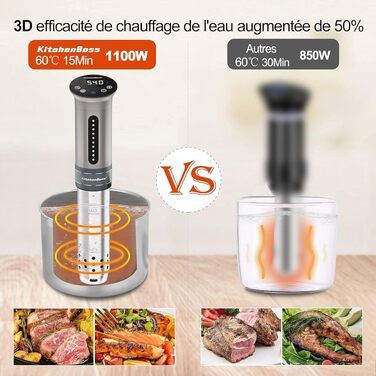 Вакуумний су-від KitchenBoss 1100W IPX7 сріблястий - занурювальний термостат для точного контролю температури