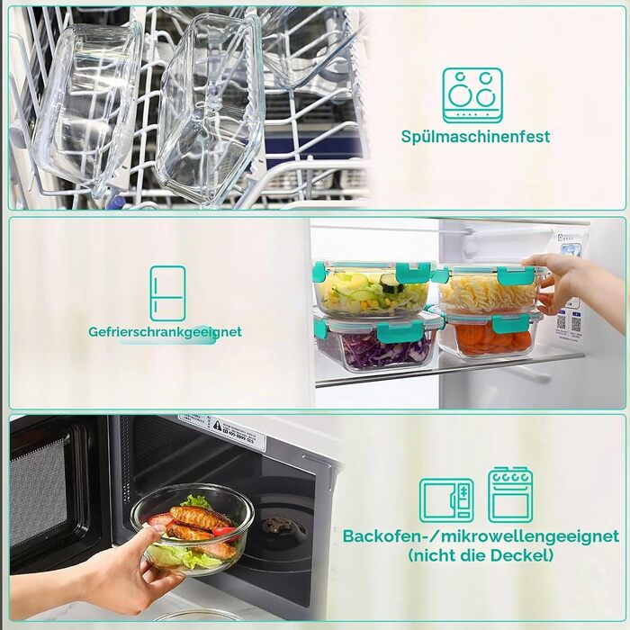 Набір скляних контейнерів для зберігання продуктів MCIRCO, 24 предмети, зелені кришки