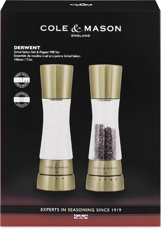 Набір ручних млинків для солі та перцю Cole & Mason Derwent Precision+, нержавіюча сталь та акрил, Gunmetal Grey, 190 мм, подарунковий set