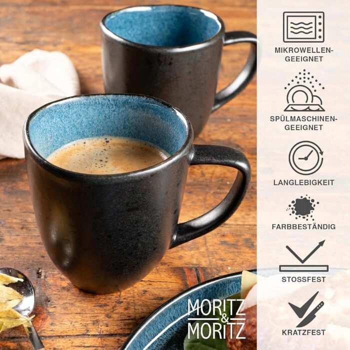 Набір керамічних чашок для кави Moritz & Moritz Organic Blue, 6 шт, синій градієнт, стійкі до миття в посудомийній машині