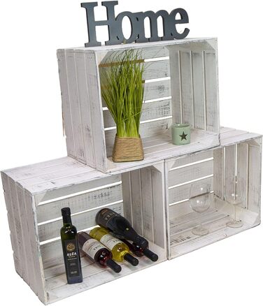 Дерев'яні ящики Shabby білий, стелаж для взуття, органайзер для дітей та дорослих, набір 2 шт., стиль вінтажних фруктових та винних ящиків, міцний, для DIY та апсайклінгу