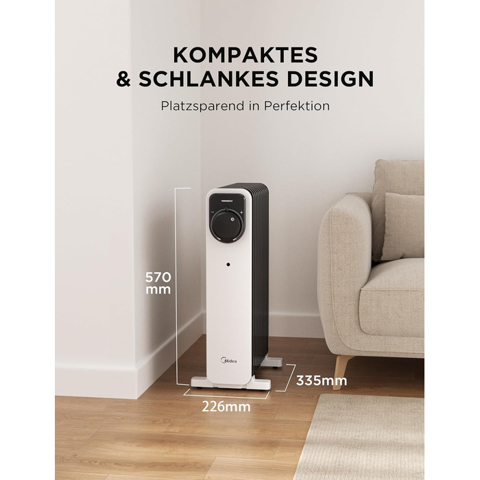 Масляний радіатор Midea NY2311-24UR, 2300Вт, 9 секцій, з пультом ДК, LED-дисплеєм та сенсорним керуванням, чорний