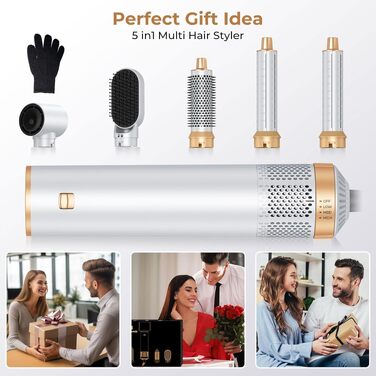 MogaWave Air Styler Pro 6 в 1: Фен-щітка, стайлер для волосся 1000W (білий)