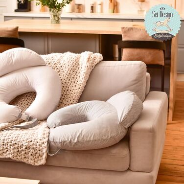 Подушка для вагітних і годування Comfortcuddle з регульованим поясом, безпековою подушкою, підтримкою для мами й малюка, бічна подушка для сну, бежеві смуги, 60x72x16 см