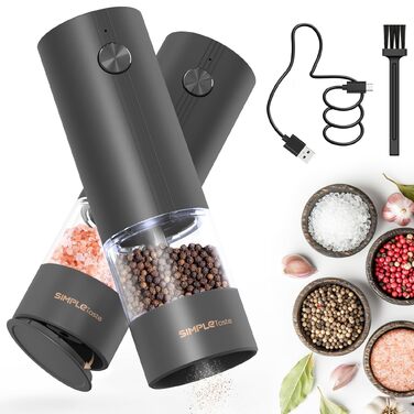 Набір електричних млинків для солі та перцю SIMPLETASTE, USB-аккумуляторні з керамічним механізмом, 2 шт