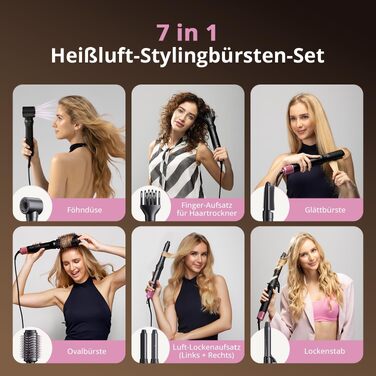 CrazyMar Airstyler 7-в-1: Фен-щітка з іонізацією, автоматичний стайлер для волосся, випрямляч та плойка (чорний)