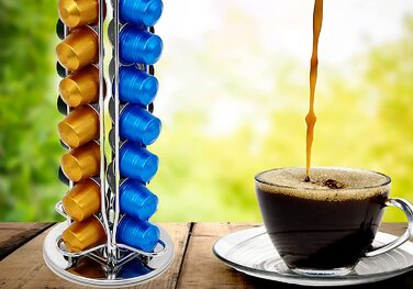 Тримач для кавових капсул EXZACT, сумісний з Nespresso, на 40 капсул, металевий органайзер-диспенсер для кавових капсул, сріблястий