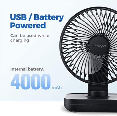 Вентилятор USB OCOOPA портативний - тихий, 4000mAh, 4 швидкості, настільний, для дому та офісу, чорний/темно-синій