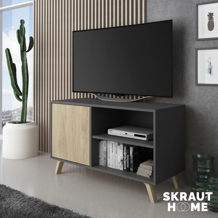 ТВ-тумба Skraut Home Wind 100 для вітальні, 95x57x40 см, сіра, для телевізорів 32-40 дюймів, з розпашними дверцятами, колір Пучіні