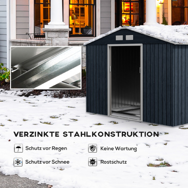 Outsunny Garden Shed Садовий сарай Садовий сарай з підлоговим каркасом і розсувними дверима Атмосферостійка сталь Вугільний сірий 277 x 195 x 192 см