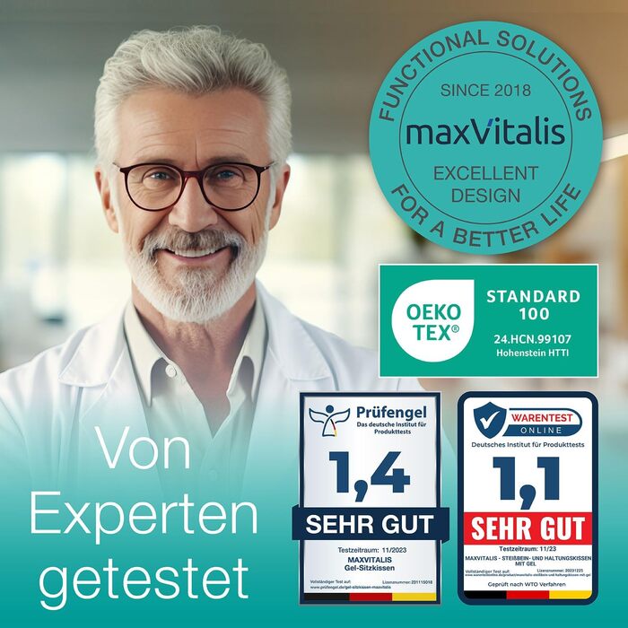 maxVitalis Ортопедична гелево-піна подушка для сидіння, ергономічна сидушка з ефектом пам'яті, для правильної постави та зняття тиску