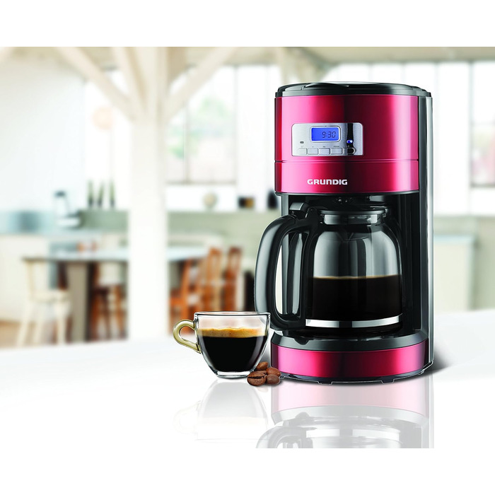 Кавоварка Grundig KM 6330 Red Sense, 1,8 л, 12 чашок, з цифровим годинником і програмованим стартом, металік червона