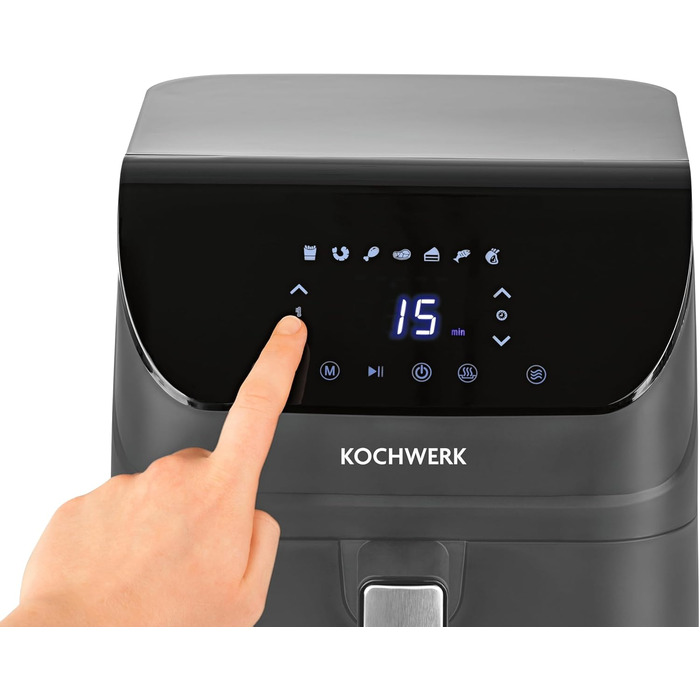 Аерофритюрниця Rachs KOCHWERK Vario-Doppelkammer 9 л з подвійною камерою, сенсорним керуванням та 8 програмами, 2700 Вт, Smart-Cook, сіра