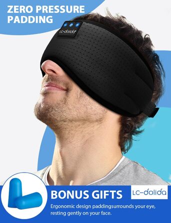 LC-dolida маска для сну з Bluetooth-навушниками, маска для сну для жінок і чоловіків, бавовняна очна маска, що переться, з мікрофоном для подорожей, сну, йоги, медитації