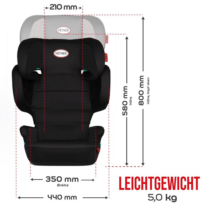 Автокрісло Heyner Kids i-Size складне, для дітей 3,5-12 років (100-150 см), чорне - з Isofix та без