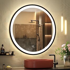 Дзеркало з LED-підсвічуванням, кругле, з датчиком руху, для макіяжу, регульоване, з антизапарюванням, водонепроникне IP44, для ванної кімнати, настінне, діаметр 60 см
