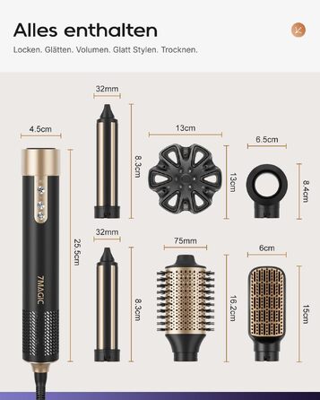 Стайлер для волосся 6 в 1 7MAGIC Airstyler: іонний фен та автоматичний плойка-локони (Obsidian)