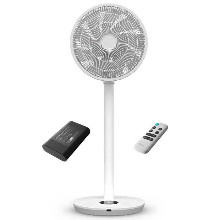 Duux Whisper Flex 2 Smart Вентилятор: тихий (13 дБ), нічний режим, таймер, регульована висота (54-92 см), енергоефективний, з Wi-Fi та пультом (білий, з акумулятором)