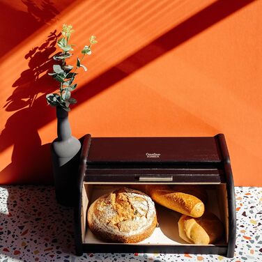 Дерев'яний хлібниця Creative Home Schwarz з роллетною кришкою, 38x28,5x17,5 см – натуральна скринька для зберігання хліба, булочок та випічки для кухні