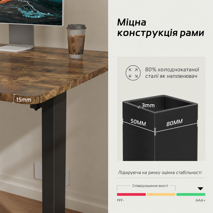 Електричний стіл Airfish 160x80 см з регулюванням висоти, USB-роз'ємом, кабель-органайзером, для офісу та комп'ютера, з нагадуванням про сидячу роботу, вінтажний коричневий