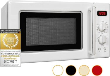 Мікрохвильова піч Exquisit Retro RMW720-3GDIG, 20 л, 1000 Вт, гриль, цифровий дисплей, біла, ретро-дизайн