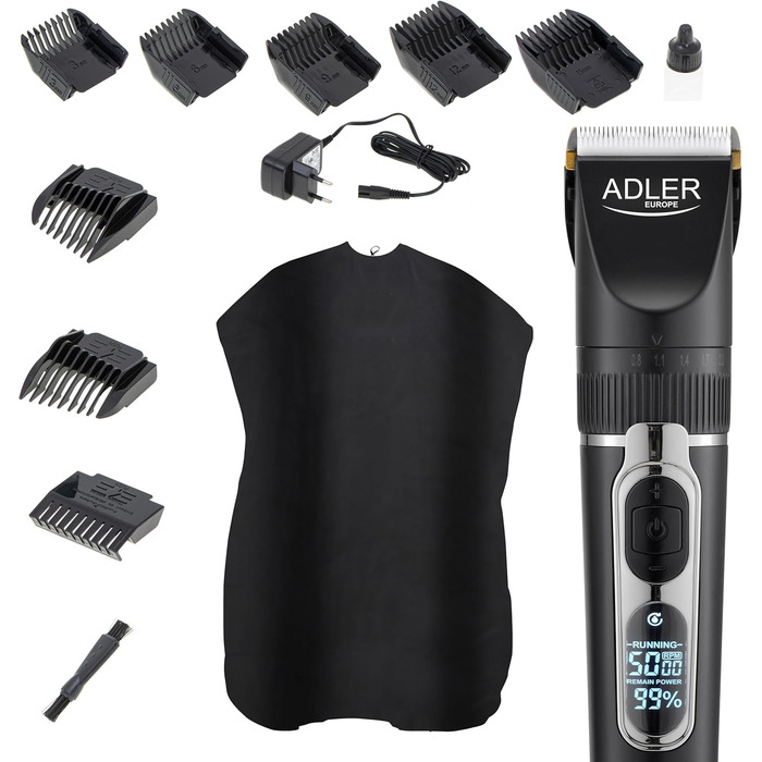 Машинка для стрижки волосся ADLER AD2837 з тримером для бороди, акумулятор 2000 мАг, набір для чоловіків і перукарів