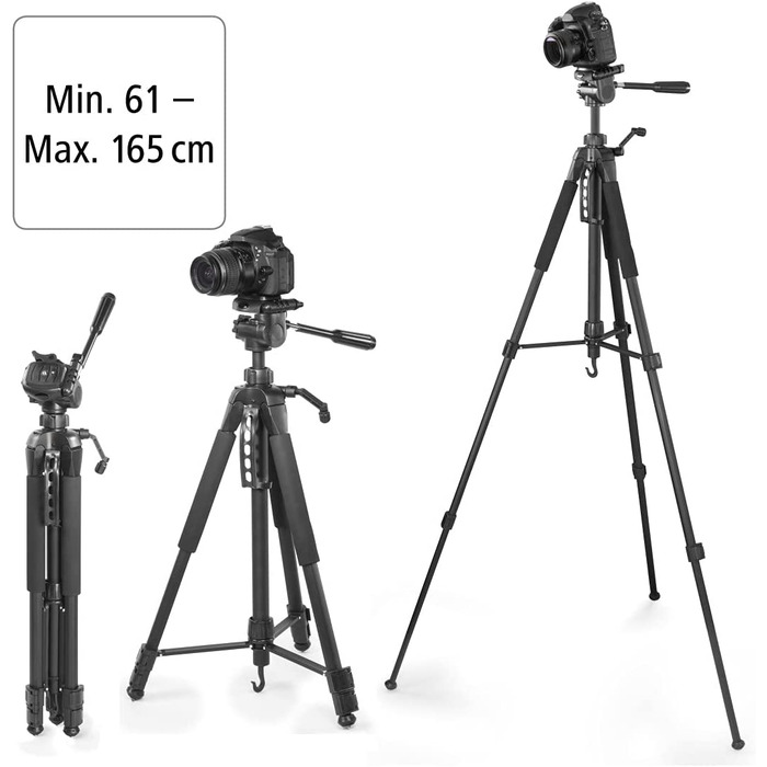 Hama штатив для камери Action 165 3D, легкий фотоштатив 61-165 см, трипод з 3D-головкою, тримачем для смартфона, для дзеркальних камер Canon/Nikon/Sony, чорний