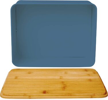 Хлібниця Lumaland Cuisine металева з бамбуковою кришкою 30,5x23,5x14 см, 2в1 контейнер для хліба та дошка для нарізання, світло-сіра
