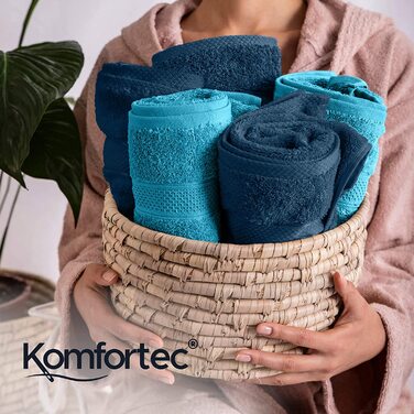 Набір рушників Komfortec 8 шт. з 100% бавовни – 4 банних 70x140 см і 4 для рук 50x100 см, м’які, великі, фротте, бірюзові/петрол