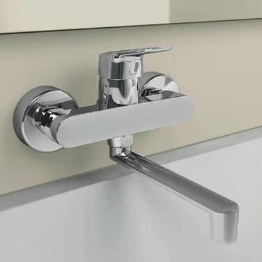 Змішувач настінний Ideal Standard Ceraflex з одним важелем, витяжка 202 мм, хромований, з регульованими з'єднаннями, водозберігаюча картридж CLICK