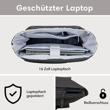 Рюкзак LARKSON Rolltop для жінок і чоловіків, водостійкий, для ноутбука, подорожей, роботи, університету, велосипедний, чорний/сірий, універсальний розмір