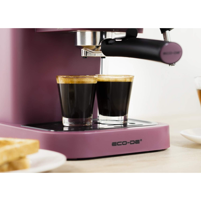 Кавомашина ECODE Delice Purple 20 Bar з капучинатором та резервуаром 1.5 л - Еспресо, Подвійне дозування, Манометр