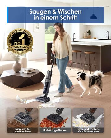 Tineco Floor ONE i6 Stretch: Акумуляторний миючий пилосос 2-в-1 з гарячим повітрям для сухого та вологого прибирання, 20 кПа, для шерсті тварин