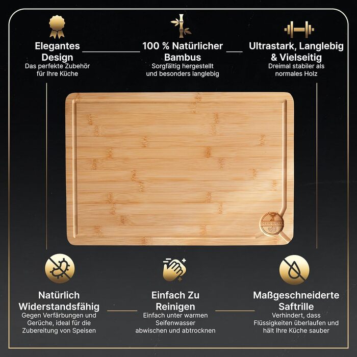 Набір кухонних дощок Deer & Oak з бамбука XXL та велика (43x30 & 38x25 см), попередньо оброблені олією, для м'яса та овочів