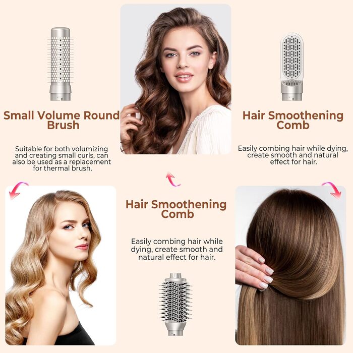 UKLISS Airstyler 5 в 1: Фен-щітка, стайлер для волосся з іонізацією та насадкою для кудрі (Золотий)