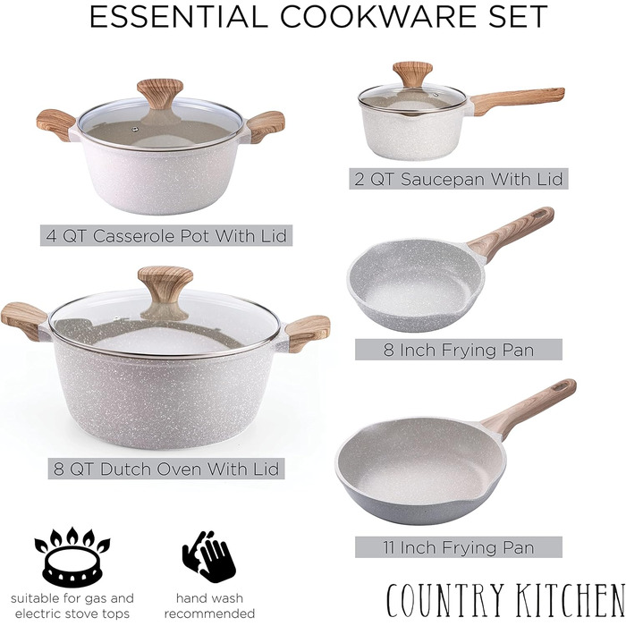 Набір посуду Country Kitchen з антипригарним покриттям з алюмінію, 11 предметів, кремовий - для щоденного приготування їжі