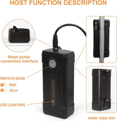 Портативний душ koopsmate для кемпінгу з LED-підсвіткою, акумулятором, дві батареї, душова насадка і шланг, для кемпінгу, саду та миття авто, помаранчевий