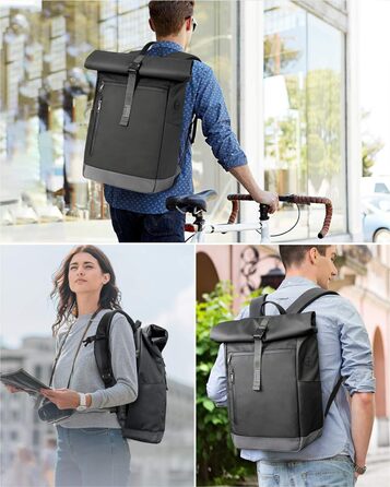 Рюкзак Inateck RollTop 25-30 л, чорний, для чоловіків і жінок, велосипедний, міський, для ноутбука 17