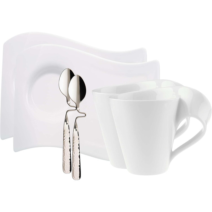 Капучино-сервіз Villeroy & Boch NewWave Premium, 8 предметів на 4 персони, білий, хвильовий дизайн, для посудомийної машини та мікрохвильової печі