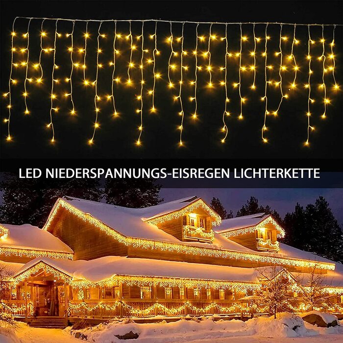 Світлодіодна гірлянда-завіса interGo Eisregen 15м, 600 LED, теплий білий колір, IP44 вологозахищена, 8 режимів з таймером для вулиці та дому