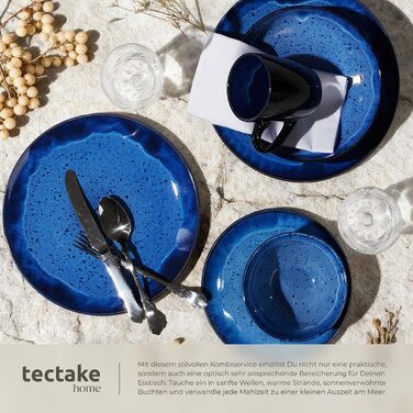 Набір посуду Tectake 30 предметів для 6 осіб, керамічний, блакитний (Nautic Blue)