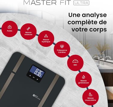 Розумні ваги TERRAILLON Master Fit Ultra з Wi-Fi, вимірюванням пульсу, аналізом жиру, м'язової, водної, кісткової та вісцеральної маси, ІМТ, підрахунком калорій