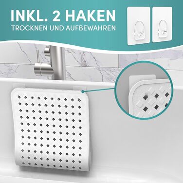 Протиковзкий килимок Engelbach для ванни, 88x40 см, білий, 100% BPA-free, з 2 гачками, антипліснявий, машинне прання